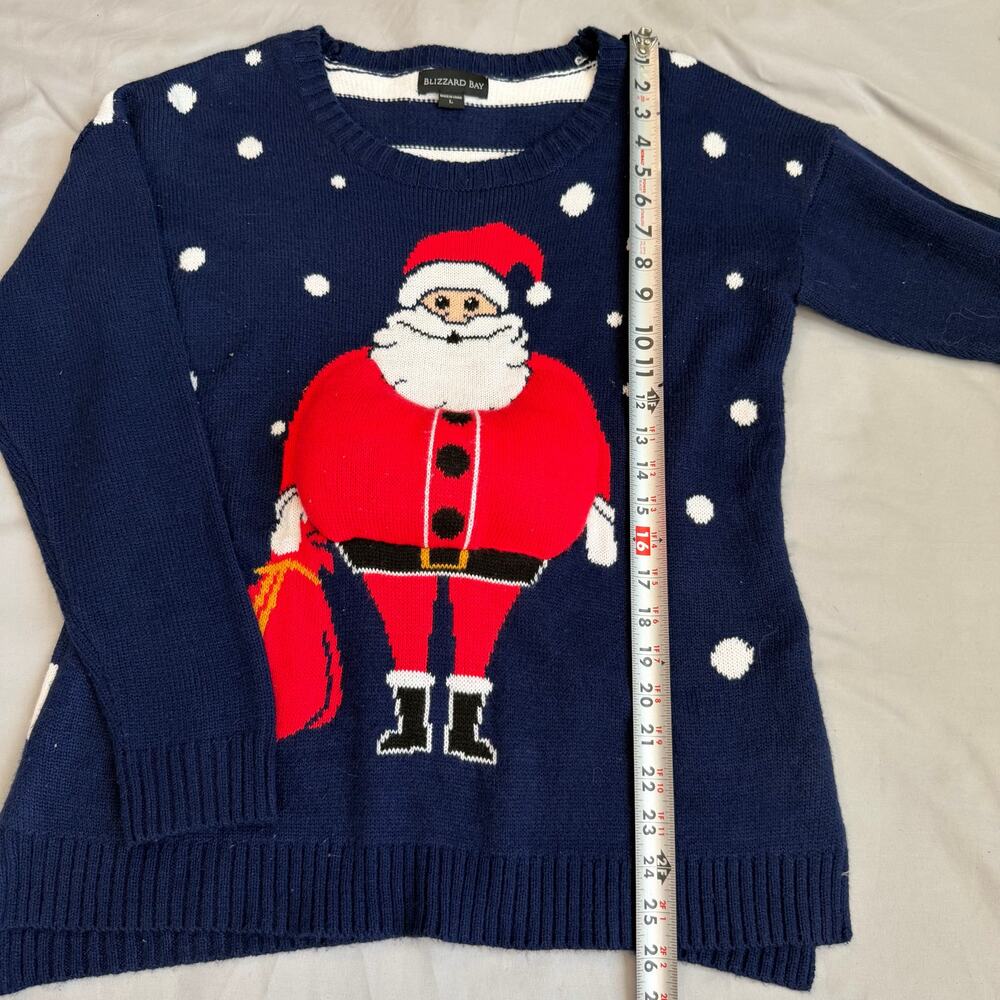 Blizzard Bay, Navy/White, Santa (Plush Belly), Striped, Holiday Sweater- L - Picture 7 of 10